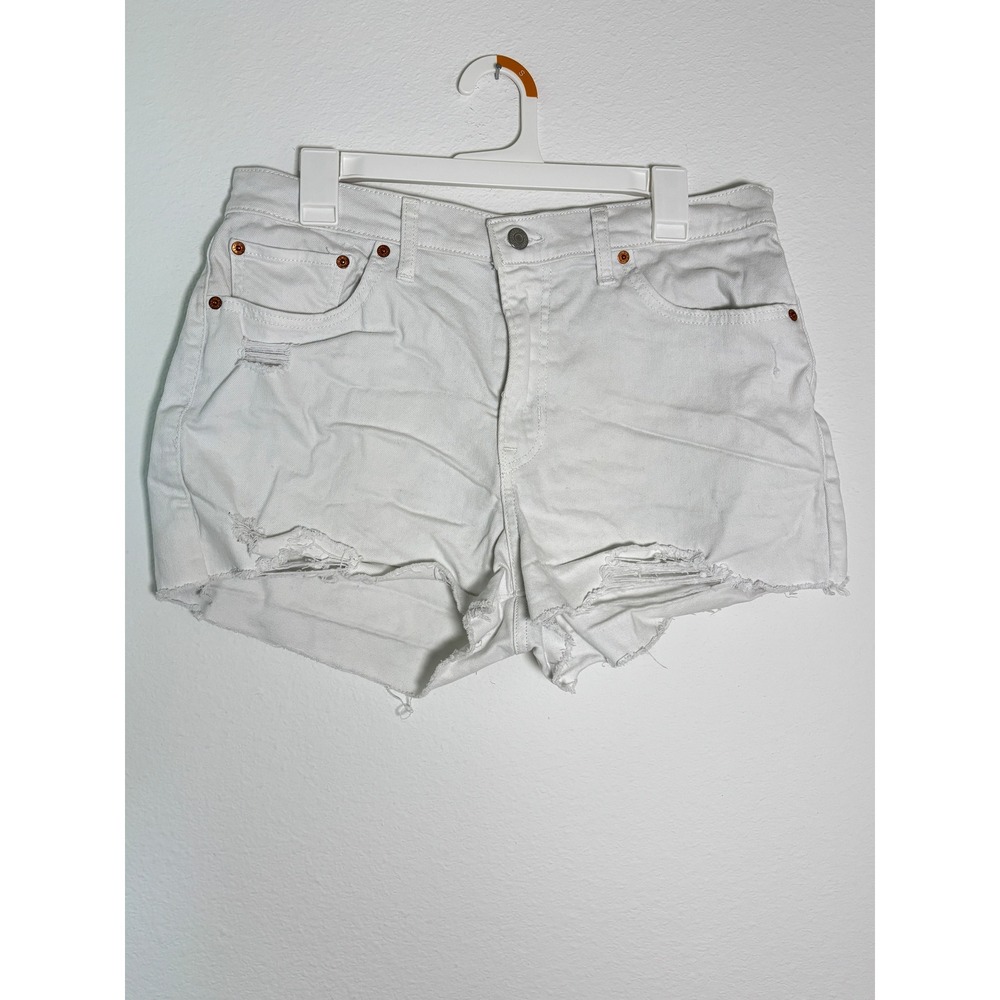 Levis‎ High Rise Distressed Denim Shorts White Frayed Hem Size 32